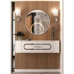 Demonte Decor D7048DD-128 Duvara Monte Tek Kapaklı Pleksili Dresuar Beyaz-Gümüş - Beyaz - Gümüş