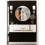 Demonte Decor D7049DD-128 Duvara Monte Tek Kapaklı Pleksili Dresuar Beyaz-Altın - Beyaz - Altın