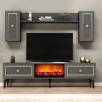Demonte Decor Herry Tv Ünitesi Şömineli Takım Antrasit Altın