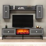 Demonte Decor Herry Tv Ünitesi Şömineli Takım Antrasit-Gümüş