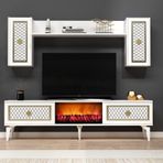 Demonte Decor Herry Tv Ünitesi Şömineli Takım Beyaz Altın