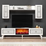 Demonte Decor Herry Tv Ünitesi Şömineli Takım Beyaz Gümüş