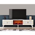 Demonte Decor Nill Şömineli Tv Sehpası Beyaz-Altın - Beyaz - Altın
