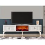 Demonte Decor Nill Şömineli Tv Sehpası Beyaz-Gümüş - Beyaz - Gümüş