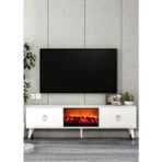 Demonte Decor TV0051-TXA150DD-1 Şömineli Tv Sehpası Beyaz-Gümüş Kulp - Beyaz - Gümüş