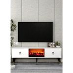 Demonte Decor TV0051-TXA150DD-1 Şömineli Tv Sehpası Beyaz-Siyah Kulp - Beyaz - Siyah