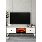 Demonte Decor TV0052-TXA150DD-1 Şömineli Tv Sehpası Beyaz-Altın Kulp - Beyaz - Altın