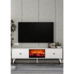 Demonte Decor TV0052-TXA150DD-1 Şömineli Tv Sehpası Beyaz-Gümüş Kulp - Beyaz - Gümüş
