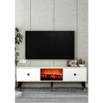 Demonte Decor TV0052-TXA150DD-1 Şömineli Tv Sehpası Beyaz-Siyah Kulp - Beyaz - Siyah