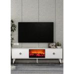 Demonte Decor TV0053-TXA150DD-1 Şömineli Tv Sehpası Beyaz-Gümüş Kulp - Beyaz - Gümüş