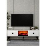 Demonte Decor TV0053-TXA150DD-1 Şömineli Tv Sehpası Beyaz-Siyah Kulp - Beyaz - Siyah