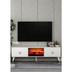 Demonte Decor TV0054-TXA150DD-1 Şömineli Tv Sehpası Beyaz-Gümüş Kulp - Beyaz - Gümüş