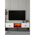 Demonte Decor TV0054-TXA150DD-1 Şömineli Tv Sehpası Beyaz-Siyah Kulp - Beyaz - Siyah