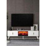 Demonte Decor TV0055-TXA150DD-32 Şömineli Tv Sehpası Beyaz-Altın - Beyaz - Altın
