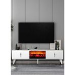 Demonte Decor TV0055-TXA150DD-32 Şömineli Tv Sehpası Beyaz-Gümüş - Beyaz - Gümüş