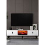 Demonte Decor TV0055-TXA150DD-32 Şömineli Tv Sehpası Beyaz-Siyah - Beyaz - Siyah