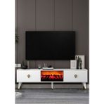 Demonte Decor TV0057-TXA150DD-32 Şömineli Tv Sehpası Beyaz-Altın - Beyaz - Altın