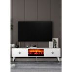 Demonte Decor TV0057-TXA150DD-32 Şömineli Tv Sehpası Beyaz-Gümüş - Beyaz - Gümüş
