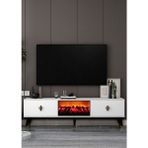 Demonte Decor TV0057-TXA150DD-32 Şömineli Tv Sehpası Beyaz-Siyah Altın - Siyah - Altın