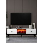 Demonte Decor TV0057-TXA150DD-32 Şömineli Tv Sehpası Beyaz-Siyah Gümüş - Siyah - Gümüş