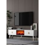 Demonte Decor TV0058-TXA150DD-32 Şömineli Tv Sehpası Beyaz-Altın - Beyaz - Altın
