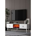 Demonte Decor TV0058-TXA150DD-32 Şömineli Tv Sehpası Beyaz-Gümüş - Beyaz - Gümüş