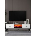 Demonte Decor TV0058-TXA150DD-32 Şömineli Tv Sehpası Beyaz-Siyah Gümüş - Siyah - Gümüş