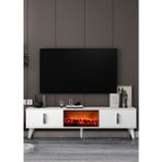 Demonte Decor TV0059-TXA150DD-32 Şömineli Tv Sehpası Beyaz-Gümüş - Beyaz - Gümüş