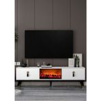Demonte Decor TV0060-TXA150DD-64 Şömineli Tv Sehpası Beyaz-Siyah Altın - Siyah - Altın