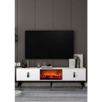 Demonte Decor TV0060-TXA150DD-64 Şömineli Tv Sehpası Beyaz-Siyah Gümüş - Siyah - Gümüş