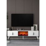 Demonte Decor TV0061-TXA150DD-64 Şömineli Tv Sehpası Beyaz-Gümüş - Beyaz - Gümüş