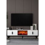 Demonte Decor TV0061-TXA150DD-64 Şömineli Tv Sehpası Beyaz-Siyah - Siyah - Altın