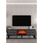 Demonte Decor TV0064-TXA150DD-32 Şömineli Tv Sehpası Antrasit-Gümüş - Antrasit - Gümüş
