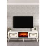 Demonte Decor TV0064-TXA150DD-32 Şömineli Tv Sehpası Beyaz-Altın - Beyaz - Altın