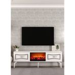Demonte Decor TV0064-TXA150DD-32 Şömineli Tv Sehpası Beyaz-Gümüş - Beyaz - Gümüş