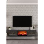 Demonte Decor TV0065-TXA150DD-32 Duvara Montaj Şömineli Tv Sehpası Antrasit-Altın - Antrasit - Altın