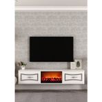 Demonte Decor TV0065-TXA150DD-32 Duvara Montaj Şömineli Tv Sehpası Beyaz-Gümüş - Beyaz - Gümüş