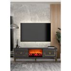 Demonte Decor TV0069-TXA150DD-32 Şömineli Tv Sehpası Antrasit-Altın - Antrasit - Altın