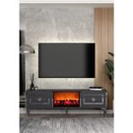 Demonte Decor TV0069-TXA150DD-32 Şömineli Tv Sehpası Antrasit-Gümüş - Antrasit - Gümüş