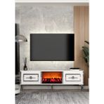 Demonte Decor TV0069-TXA150DD-32 Şömineli Tv Sehpası Beyaz-Gümüş - Beyaz - Gümüş