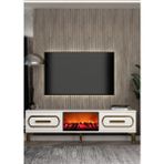 Demonte Decor TV0071-TXA150DD-128 Şömineli Tv Sehpası Beyaz-Altın - Beyaz - Altın