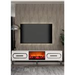 Demonte Decor TV0071-TXA150DD-128 Şömineli Tv Sehpası Beyaz-Gümüş - Beyaz - Gümüş