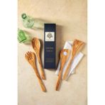Demy Craft Zeytin Ağacı 4 Parça Set 30 cm. Tahta Kaşık Çatal Spatula - Kahverengi