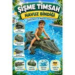 Denapcal Timsah Deniz Yatağı Tutmaçlı Şişme Büyük Boy Havuz Yatağı Plaj Oyuncağı Yazlık Su Oyuncağı