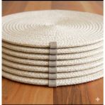 Denbu Tekstil 6’lı Gri Makrome Supla Takımı 32 cm - Lüks Örgü Amerikan Servis & Tabak Altlığı - Krem