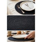 Denbu Tekstil 6’lı Gri Makrome Supla Takımı 32 cm - Lüks Örgü Amerikan Servis & Tabak Altlığı - Siyah