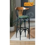 Dengema 169/65 Özel Üretim Bar Taburesi / Sandalyesi – 65 cm Yükseklik Yeşil Deri, Ahşap Sırt, Metal Ayak