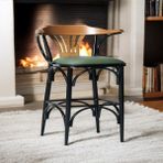 Dengema Bar Sandalyesi Yeşil-Kahve Renkli 169 / 75 cm - Oturma Yüksekliği 75 cm - Metal İskelet - Deri Oturum - Ahşap Sırt ve Kolçak - Yeşil - Siyah