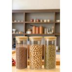 Denia Home | Borelia | 3'lü Bambu Kapaklı Mega Boy Baharat- Kavanoz Takımı 1000 Ml. - Şeffaf