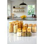 Denia Home | Terra | 18 Parça Vakumlu Bambu Kapaklı Cam Kavanoz Seti 1300ML-1000ML-500ML Etiket Hediyeli - Şeffaf